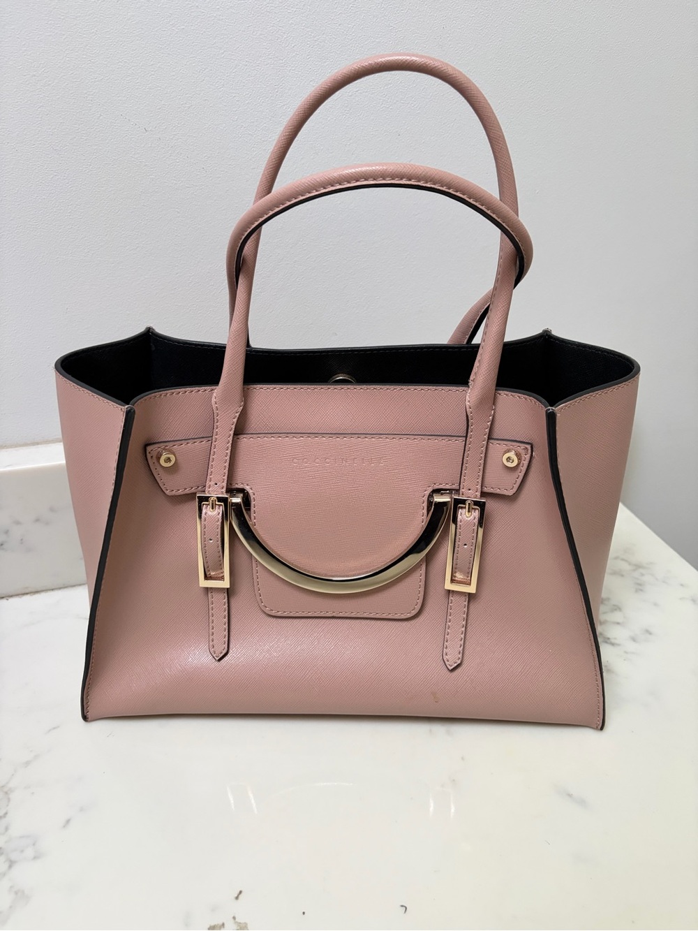 Coccinelle Pink  Satchel with Gold Accents